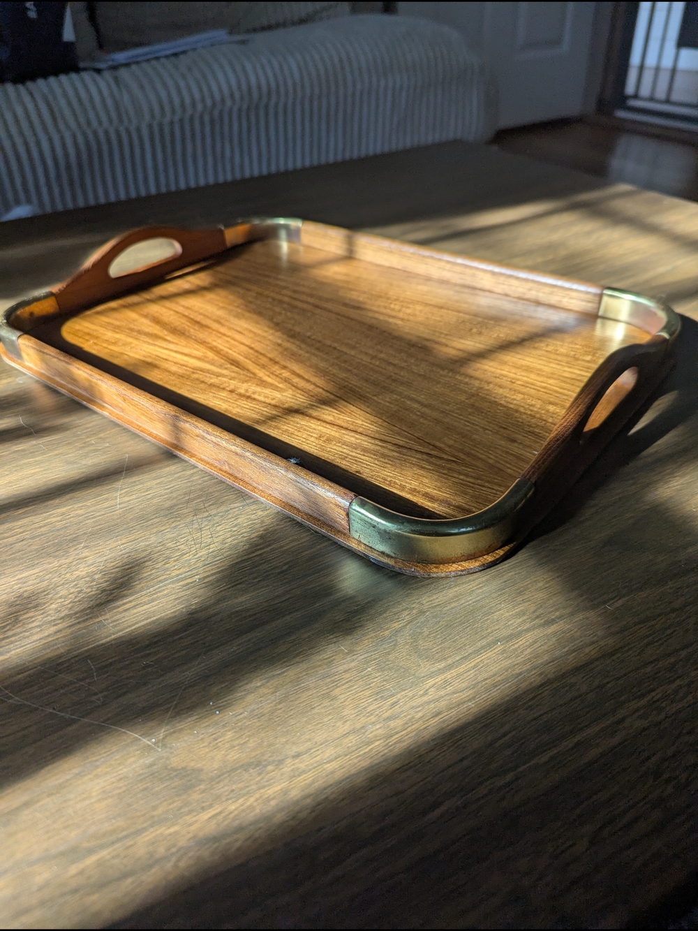 Vintage Teakwood And Brass Serving Tray